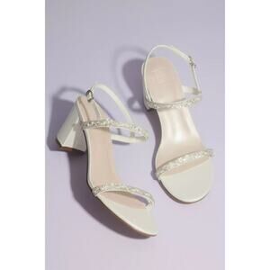 Davids Bridal Studio Sharon2 Two Strap Pearl Crystal Block Heel Sandals Size 8